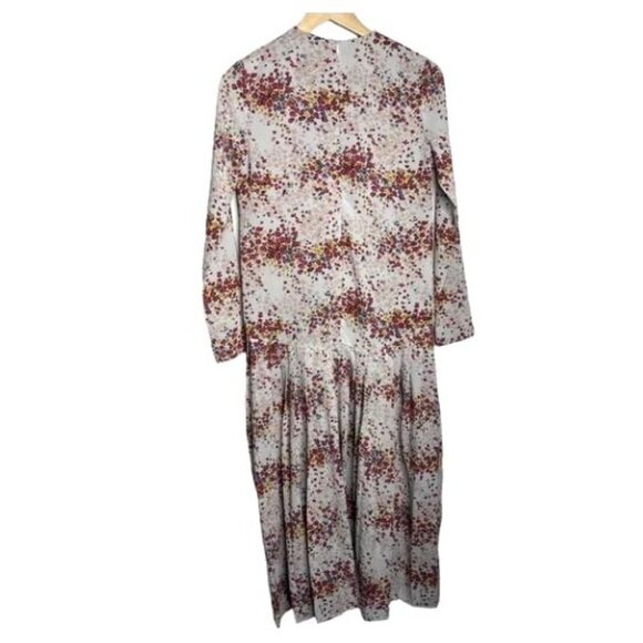 MDRN Balfour Pleated Ditsy Floral Long Sleeve Drop Waist Tea Length Dress Size X - Picture 3 of 8